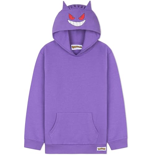 Pokémon Sudadera Niño Niña y Adolescente, Pikachu Sudaderas con Capucha Cómoda, Bolsillo Canguro, Regalos Anime para Niños (9-10 Años, Morado Gengar)