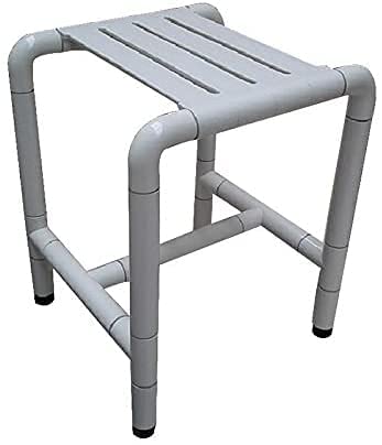 Chaise de douche carrée réglable en acier inoxydable avec dossier et accoudoirs pour senior