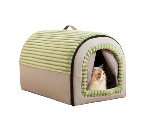 ZQSMYXGS ペットハウス ドーム型 洗える|犬ハウス・猫ハウス兼用 犬ベッド・猫ベッド付き|小中大型犬/猫向け 室内用 折りたたみ滑り止め|冬用寒さ対策・夏用通年使用可 ふわふわクッション おしゃれ可愛い(グリーン,M)
