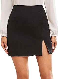 WDIRARA Women's Summer Solid Split Hem Zip Back Mini Workwear Skirt Black M