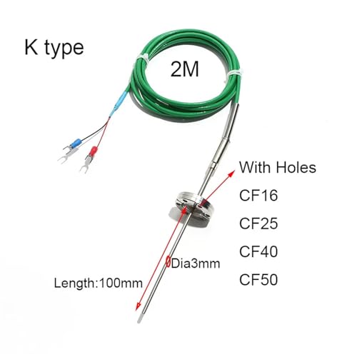 Sensor de temperatura tipo K con brida KF CF y sonda flexible de 2M resistencia térmica 3