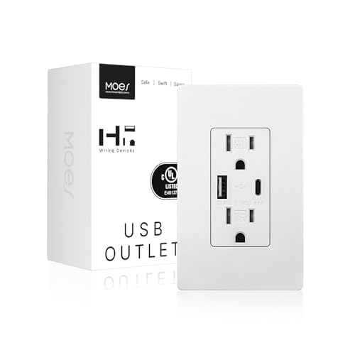 MOES USB Outlets(UL Certified), Type-C & USB-A Ports, 5VDC 4.8A Fast Charging 24W, Tamper-Resistant, Standard US Wall Box Compatible, Screwless Wall Plate Included, 15Amp White 1 Pack 15 Amp