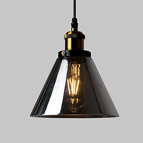Lustre suspendu E27 en verre gris avec base chromée style industriel - 2