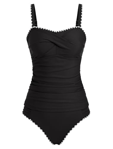 Image of ZAFUL Tankini Swimsuits for Women Tummy Control High Waisted Twist Front Ruched Two Piece Bathing Suit