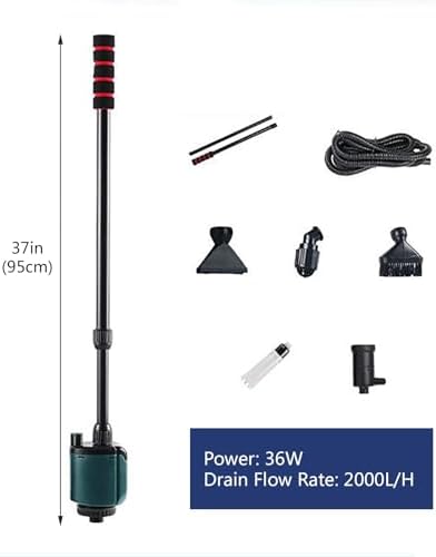 Efficient Aquarium Gravel Cleaner with Algae Scraper & Hose Controller, 36W Water Maintenance Tool for Fish Tank Gravel & Sand Cleaning