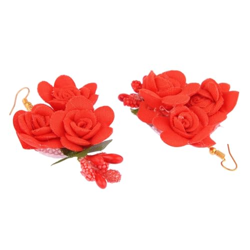 Joyería india de perlas rojas con pendientes y Maang Tikka para bodas Haldi 6