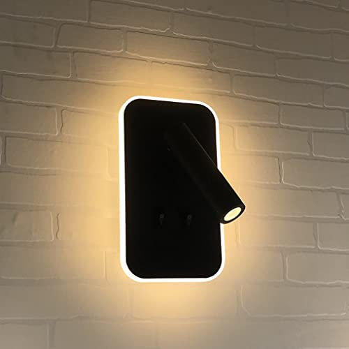 SXYSXYSXY LED lámpara de pared con interruptor En el interior Lámpara de noche Blanco cálido 3000k Foco de pared moderno giratorio habitación lámpara de pared de lectura negro