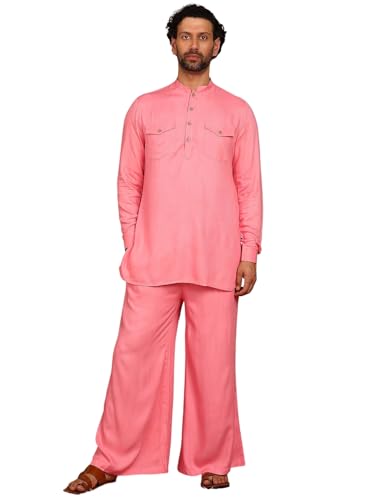 Image of See Designs Men's Full Sleeve Mandarin Collar Viscose Rayon Solid Pathani Set