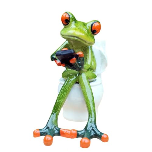 Figura de Rana Divertida Sentada en Inodoro de Resina miniatura 1
