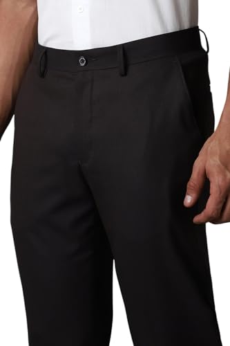 Image of Louis Philippe Men Black Slim Fit Solid Flat Front Formal Trousers