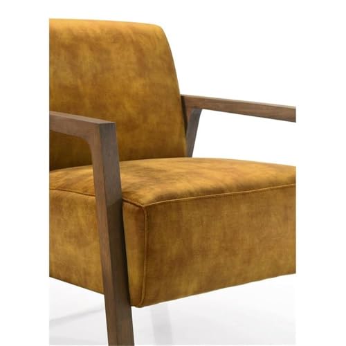 Sillón con estructura de madera y tela dorado miniatura 7