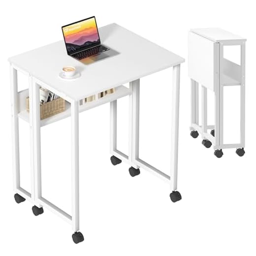 GreenForest Kleiner Schreibtisch Klappbar, 80 cm Klappschreibtisch mit Rollen, Einfache Montage Klappbarer Schreibtisch mit Stauraum, Home Office Klapptisch, Weiß