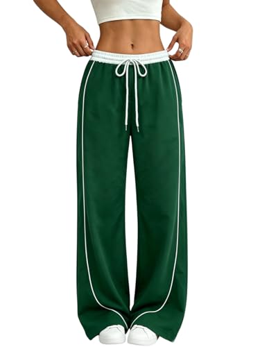Womens Parachute Pants Hiking Track Trousers Wide Leg Baggy Y2K Cargo Elastic Waist Jogger Quick Drying Green