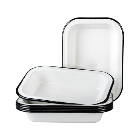 Cinsa 6 Piece Multiuse Plate Set, 1 Quart (Speckled White) - Enamelware Plates for Indoor & Outdoor. Camping Dishes, Picnic, Farmhouse Kitchen. Cover