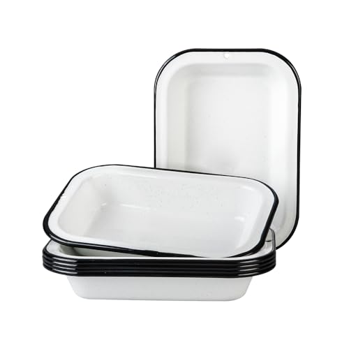 Cinsa 6 Piece Multiuse Plate Set, 1 Quart (Speckled White) - Enamelware Plates for Indoor & Outdoor. Camping Dishes, Picnic, Farmhouse Kitchen. (Speckled White)