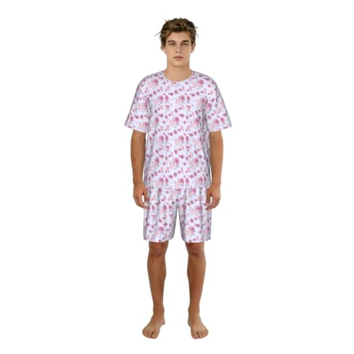 Pyjama à manches courtes pour homme roses rouges en coton léger et fluide