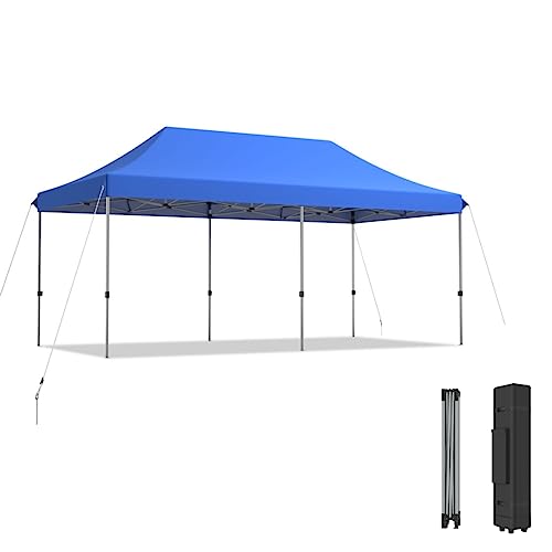 BKSXSOP Carpa Plegable de 3 x 6 m con Bolsa con Ruedas, Carpa Exterior Ajustable en 3 Niveles de Altura, Ideal para Acampar, Bodas, Fiestas, jardín, Patio, Playa (Azul)