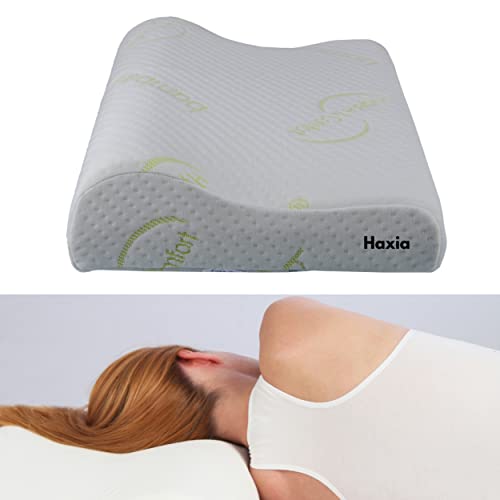 Haxia Oreiller Ergonomique Cervical 46 x 30 cm Hauteur 10/8 cm Oreiller orthopedique en Bloc memoire de Forme Soutien Housse Lavable hypoallergenique Oreiller Ideal de Qualite Anti Douleur Cervical Cover