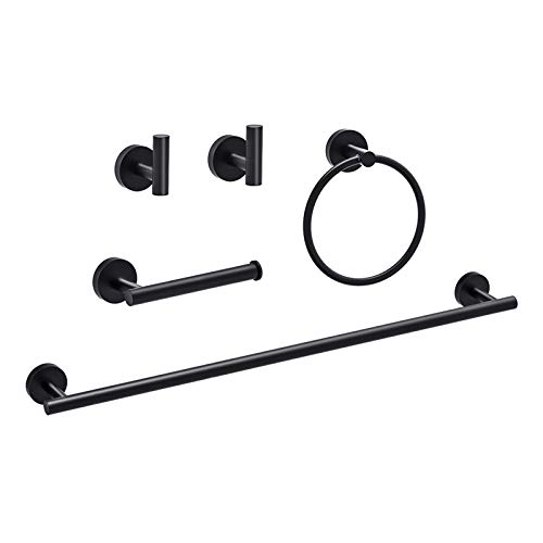 USHOWER Matte Black Bathroom Hardware Set, Modern Style Bathroom Accessories Kit, Includes 24 Inch Towel Bar, 5 Piece