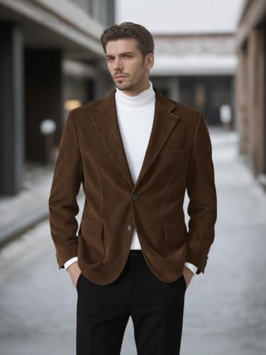 Mens Formal Corduroy Blazers Casual Suit Jacket for Men Vintage Slim Fit Work Wear Notched Lapel Sport Coat2