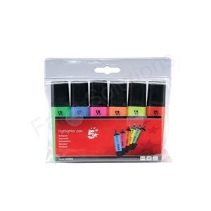 5 Star Highlighters Chisel Tip 1-5mm Line Assorted [Wallet 6]