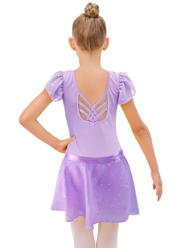 Image of EQSJIU Ballet Leotards for Girls with Removable Skirt Combo Tie Ruffle Sleeve Ballet Dance Dress Outfit 2-12 Years