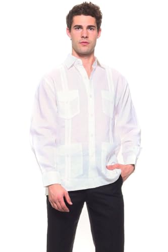 Mojito Men's Irish Linen Four-Pocket Classic Guayabera Shirt Long Sleeve3