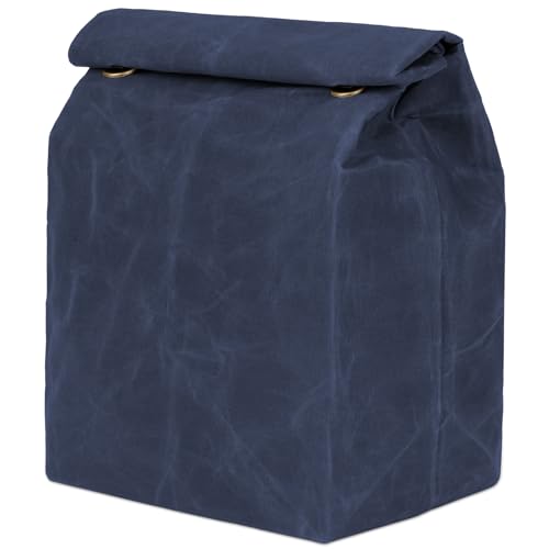 ECHSRT Waxed Canvas Lunch Bag, Vintage Reusable Lunch Box for Men & Women, Waterproof Leakproof Insulated Sack for Work, Office, Picnic,Blue