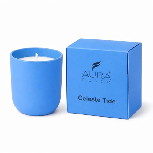 Image of AuraDecor Luxury Scented Candles, Rose Amour, Emerald Dawn, Celeste Tide, 35-40 Hours Burn Time, Luxury Soy Blend, Aromatherapy Home Fragrance Collection (Celeste Tide)