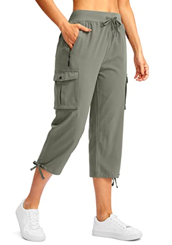 Soothfeel Calça capri feminina com 6 bolsos, leve, secagem rápida, viagem, caminhada, verão para mul