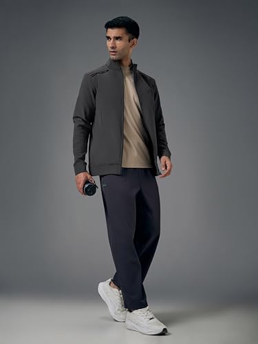 Image of TECHNOSPORT Men's Regular Fit Solid Mock Collar Jacket With Elasto Plus for Sports, Gym & Regular Use