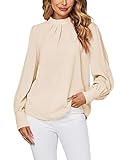 LYANER Women's Mock Neck Pleated Solid Long Sleeve Blouse Office Shirt Top