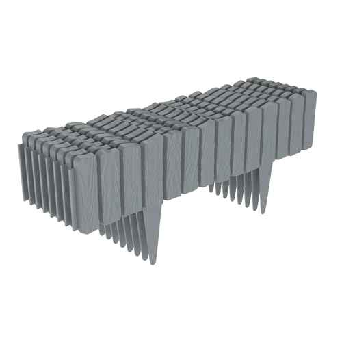 YUENFONG 4,6 m Rasenkante Kunststoff Holzoptik Beeteinfassung, Beetumrandung Rasenkanten Palisadenzaun mit 10 cm Erdspießen, Gartenpalisade Blumenbeet Beetzaun, Grau