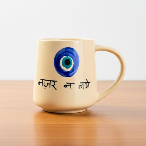 Image of WEAVING HOMES Ceramic Nazar Mugs for Office, Stylish Tea Cups for Woman, Modern Coffee Mug for Travel (300 Ml)