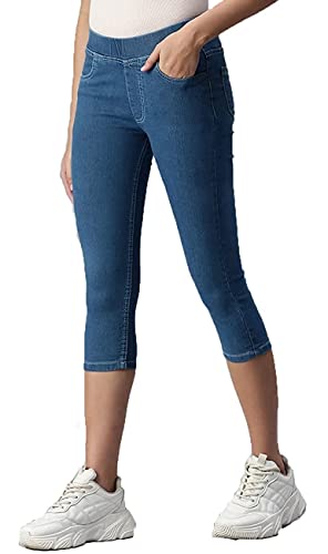 Image of ADBUCKS Womens Slim Fit Denim Lycra Stretchable Capri Mid Rise with Elasticated Waistband (Multi Color & Plus Size Also Available)