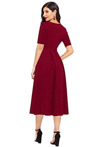 Image of LONDON BELLY Women's Regular Fit Polyester Blend Midi Flare Dress with Round Neck 3 /4 Sleeves Calf Length Solid Pattern and Pull On Closure Type |One Piece Dress for Women