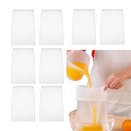 XWYDZ 8 Pcs Cheesecloth for Straining, Cheese Cloth, Nylon Cloths for Cooking - Reusable 20x30cm Drawstring Bags, Cold Brew Coffee Filter, Nut Milk & Yogurt Strainer (Mesh)