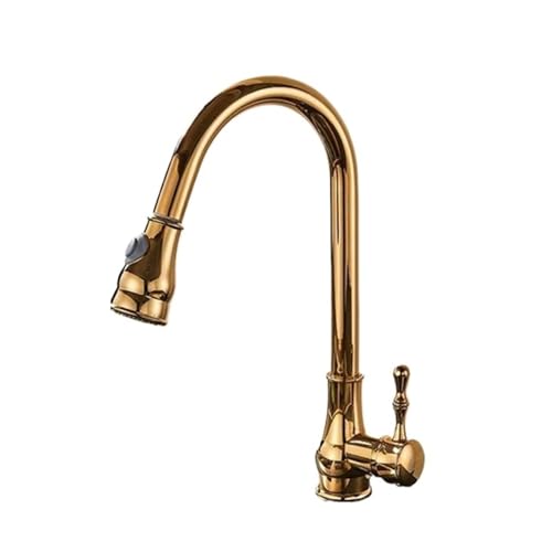 Black Bronze Pull-Down Spray/Stream Pattern Deck Mount 360 Degree Swivel Kitchen Faucet Hot and Cold(Gold)