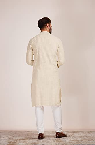 Image of Manyavar Men's Cotton Blend Self-Design Kurta Pyjama Set (2pcs)