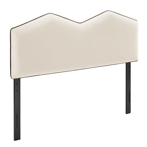 Modway Cosette Adjustable Velvet Full Size Headboard in Alabaster – Contemporary Stain-Resistant Upholstered Headboard with Simple Edge Trim by Modway - Image 2