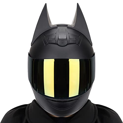 Personnalité Adulte Casque Batman,Cat Ear Casque Intégral Motocross ECE Homologué Hommes Et Femmes Cool Modulables Casques avec Visière Casque De Sécurité Sportive 6,S:50-53CM Cover