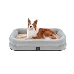 Veehoo Orthopedic Dog Bed for Large Dogs – Large Dog Bed with Removable Washable Cover, 4-Sides Bolster Dog Sofa Bed Dog Couch Bed Pet Bed with Nonslip Bottom, Khaki