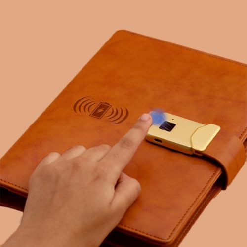 Image of Wireless Powerbook Folder With Wireless Charge Built- (8000 MAH) | Biometric Powerbook Notebook Diary for Girls Men & Women (LIGHT TAN)