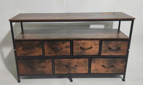 Image of SONGMICS BELLAH Collection - Dresser for Bedroom with App-Controlled LED Lights and Charging Station, Chest of Drawers, TV Stand, 7 Drawers, Shelf, Industrial, Rustic Brown and Ink Black ULGS733KD05S