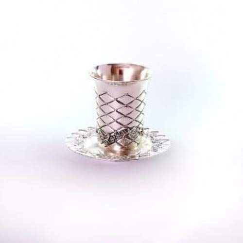 ステンレススチール キドゥッシュ カップと皿 ブドウとダイヤモンドデザイン