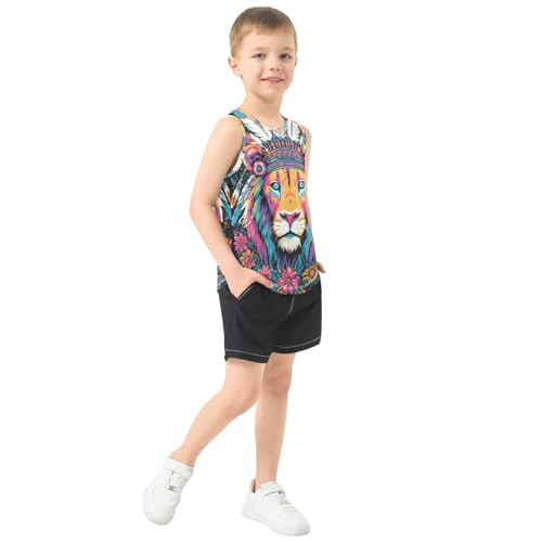 Boys' Tank Top Shirt Colorful Lion Sleeveless T-Shirts4