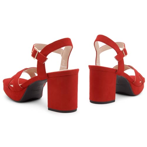 Image of Shoe Land Platform Heels for Women - 3 Inch Chunky Block Heeled Sandals, Square Open Toe, Ankle Strap Dressy Strappy High Heels for Wedding, Party & Evening Events