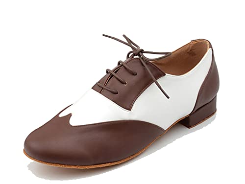 LITNERMIA Herren-Tanzschuhe mit Schnürung, Leder, Chacha, Tango, Jazz, Rumba, Ballsaal, Moderne Tanzschuhe, AL2009 Braun weiß 2.5cm Absatz, 41 EU