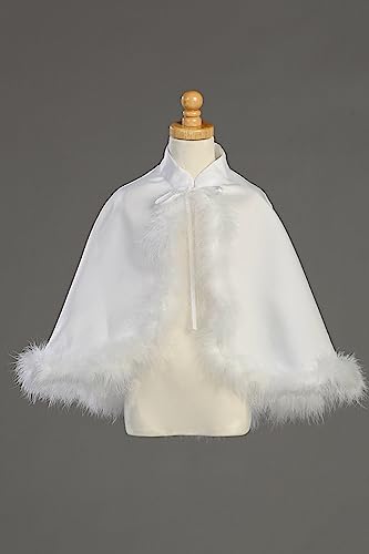 White Satin Cape with Marabou - First Communion Bolero for Girls - Flower Girl Sweater for Wedding, Cardigan2