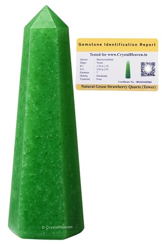 Image of Crystal Heaven Certified Green Strawberry Quartz Crystal Tower Obelisk Point For Chakra, Healing And Balancing - Aaa Grade Original Certified Gemstone Agate For Reiki Meditation Yoga Spiritual (3-4 Inches)